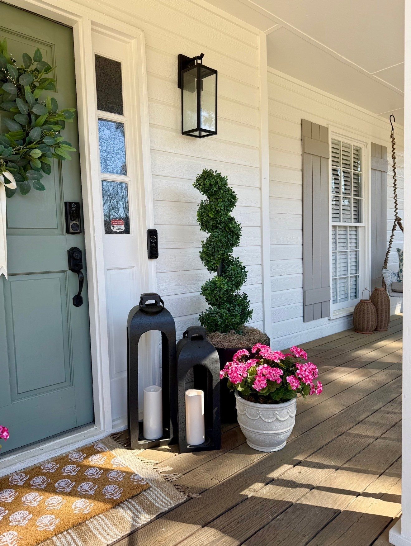 My porch lanterns are on sale 30% off today 
Come in black or gold and four size options, I have the two largest pictured here 

#LTKmomlife #LTKSeasonal #LTKHome