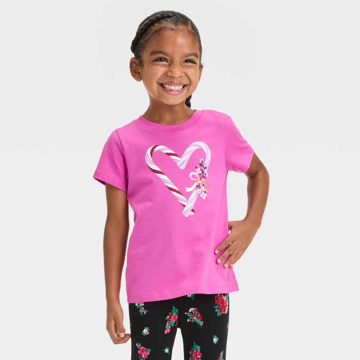 Toddler Girls' Short Sleeve Candy Cane Graphic T-Shirt - Cat & Jack™ Warm Pink 12M | Target