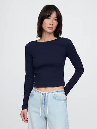 Heavyweight Rib Cropped Boatneck T-Shirt | Gap (US)