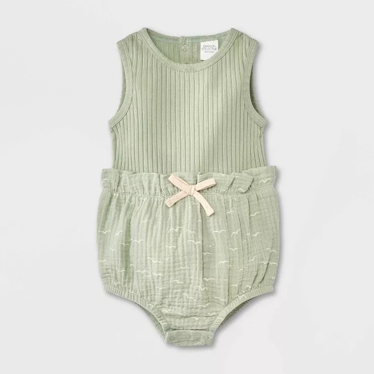 Grayson Collective Baby Girls' Sleeveless Ribbed Gauze Romper - Sage Green | Target