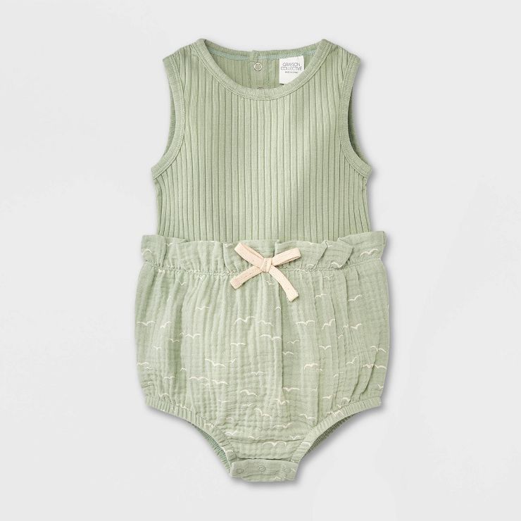 Grayson Collective Baby Sleeveless Ribbed Gauze Romper - Sage Green | Target