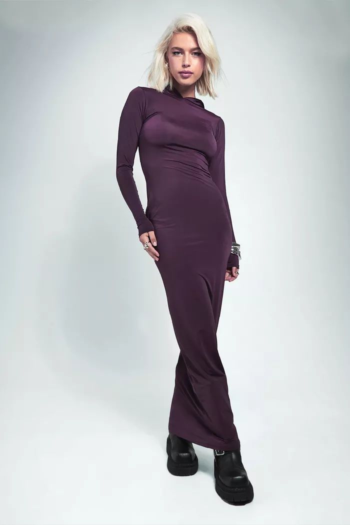 Kourtney Kardashian Barker Slinky Hooded Maxi Dress | boohoo (US & Canada)