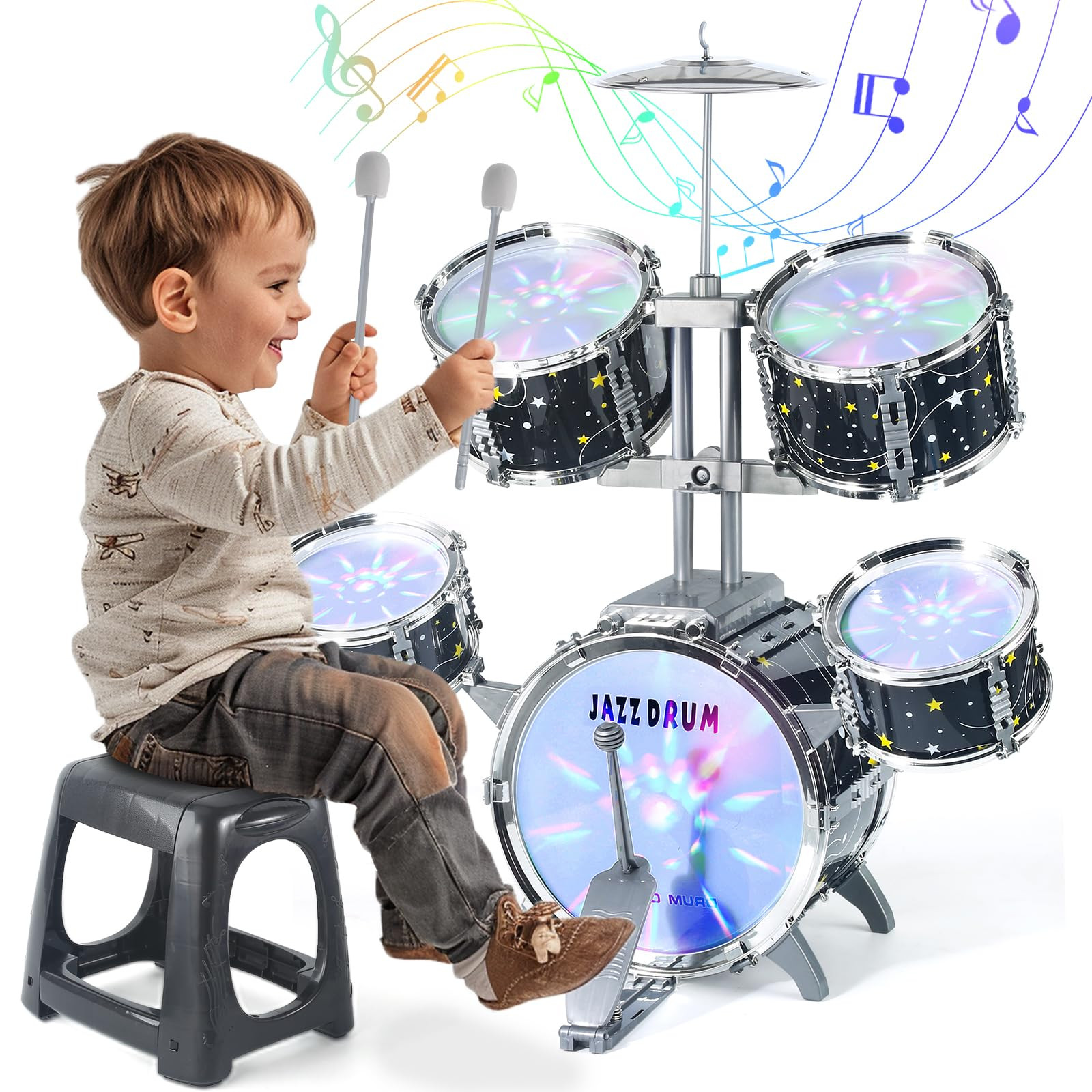 Kids Drum Set for Toddlers 1-3, Upgraded Jazz Drum Set for Kids, Musical Instrument Toys & Lights... | Amazon (US)