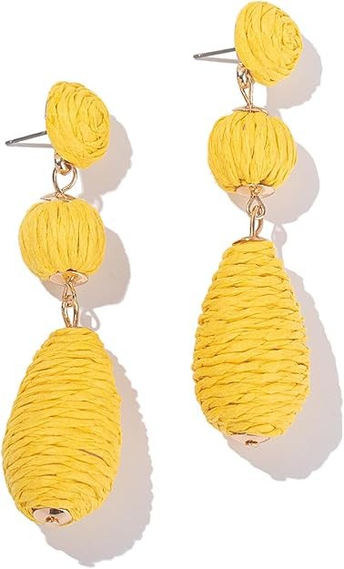 Boho Raffia Earrings Statement Dangle Earrings Cute Teardrop Ball Earrings Colorful Summer Jewelr... | Amazon (US)