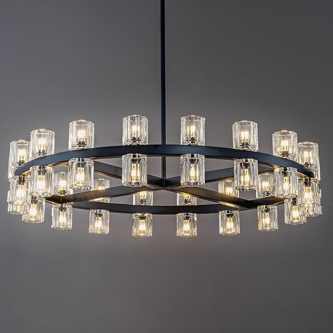 Modern Black Crystal Chandelier,36" K9 Crystal Chandeliers for Dining Room Over Table,Wagon Wheel... | Amazon (US)