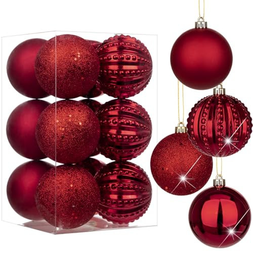 3.15" Burgundy Red Christmas Balls Ornaments 12 Pcs Shatterproof Christmas Ornaments Set Matte Large Burgundy Red Ornament for Xmas Tree Halloween Holiday Party | Amazon (US)