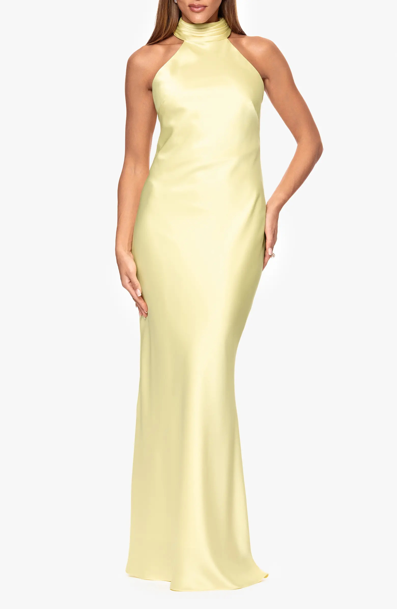 Halter Neck Satin Sheath Gown | Nordstrom