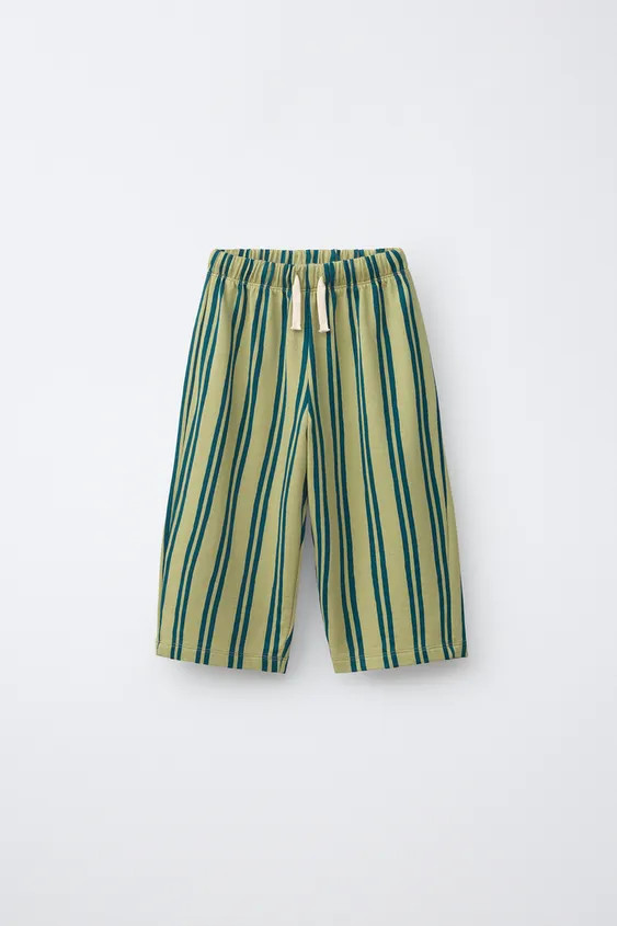 STRIPED FLEECE WIDE LEG PANTS | Zara US
