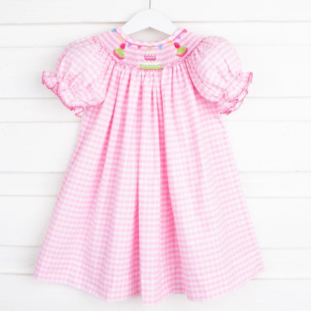 Smocked Birthday Party Bishop Pink Check | Classic Whimsy