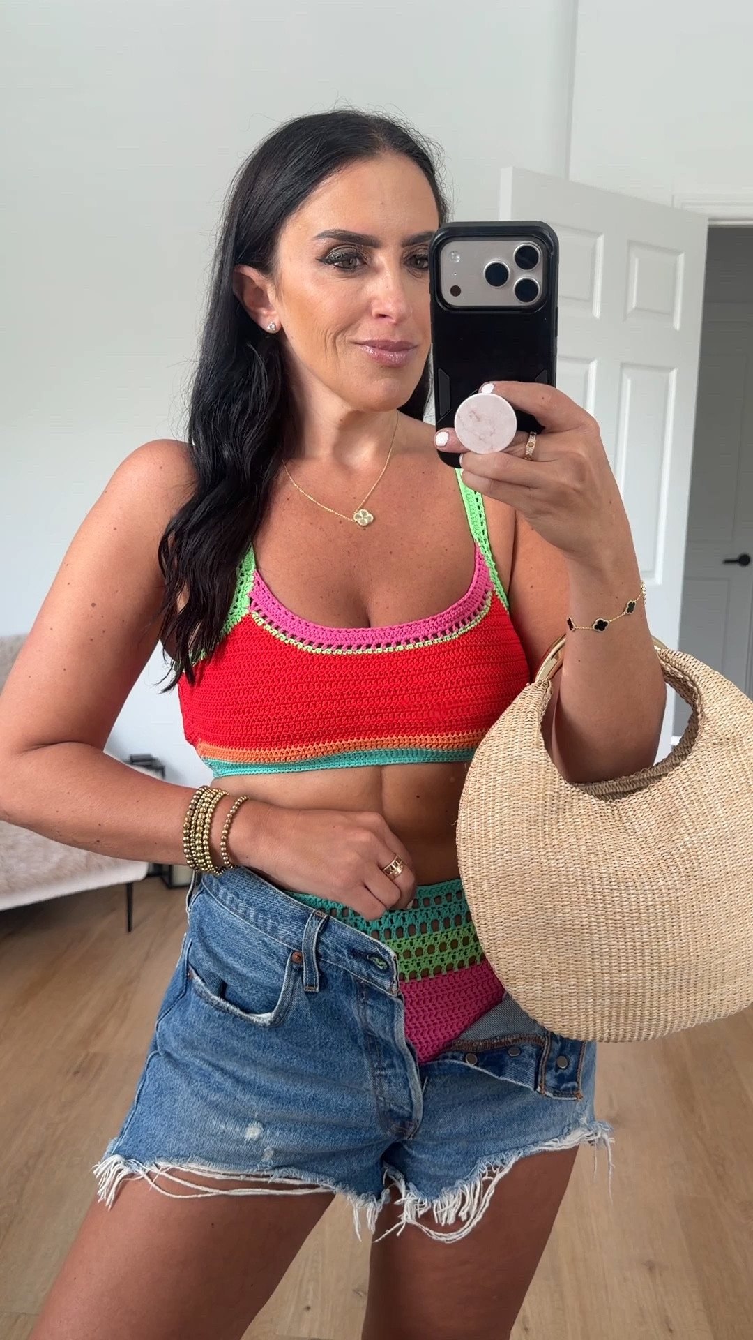 Beach Riot Milana Crochet Bikini Top wearing size medium 

Beach riot Karmen Crochet Bikini Bottoms wearing size medium 