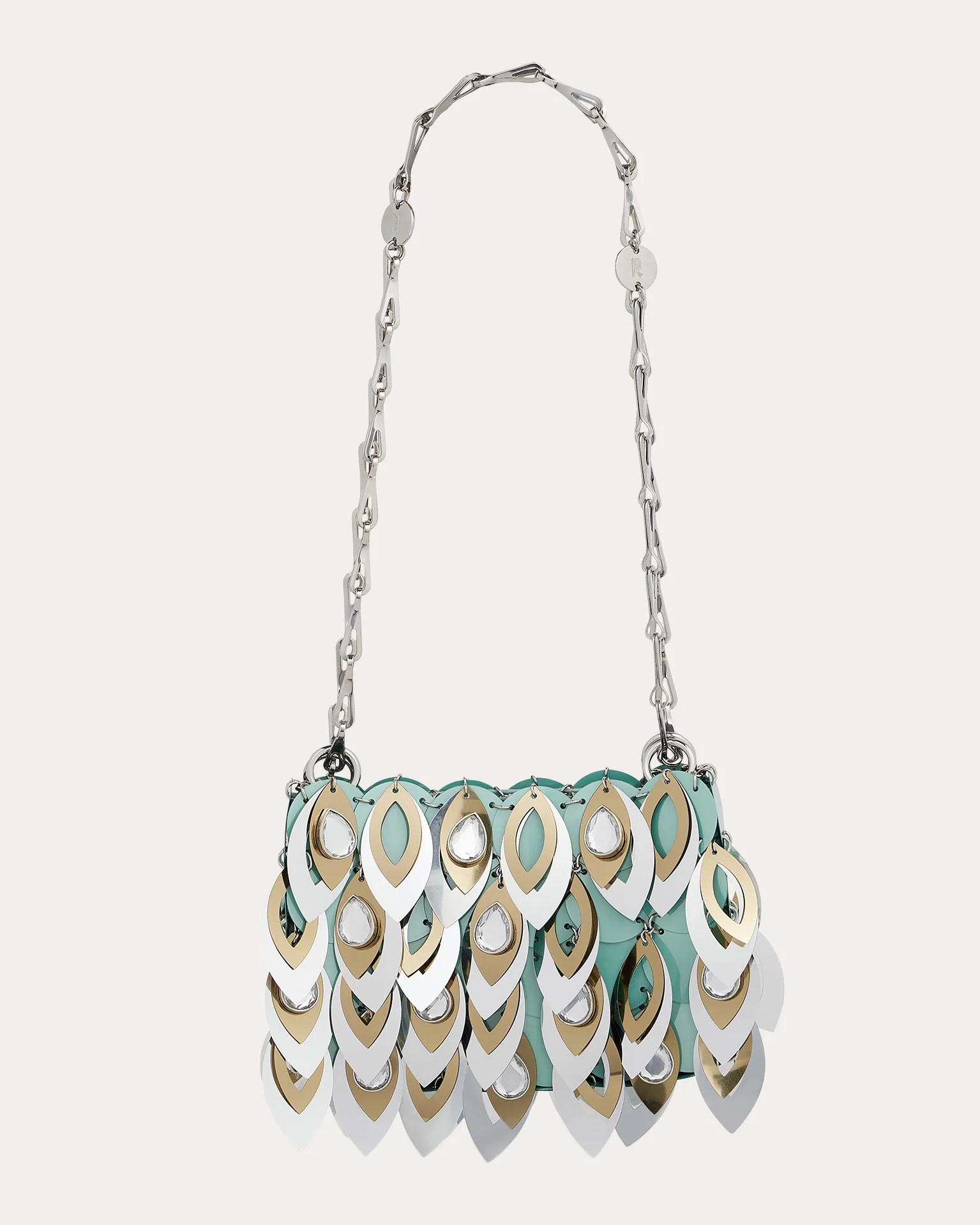 Rabanne Women's Nano Teardrop Crystal Embellished Shoulder Bag in Green / Silver Nylon/Polyester | Olivela