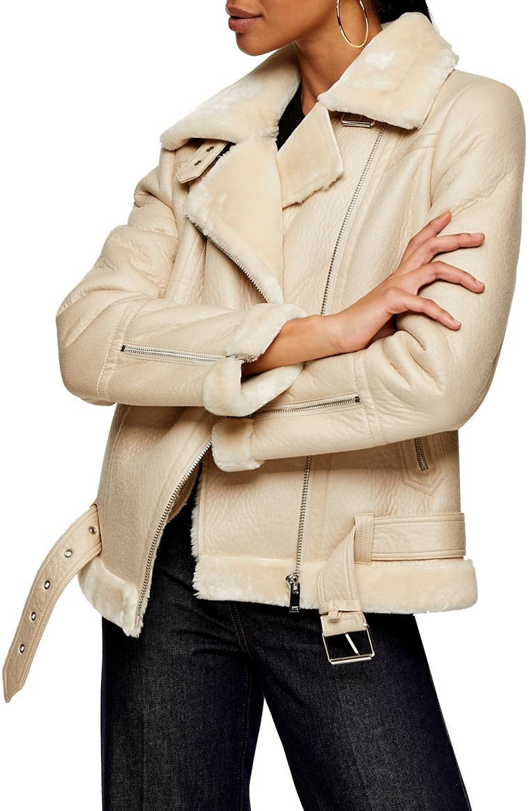 Fleece & Faux Leather Moto Jacket | Nordstrom