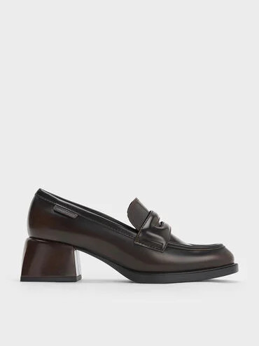 Brown Penny Loafer Trapeze-Heel Pumps | CHARLES & KEITH | Charles & Keith EU