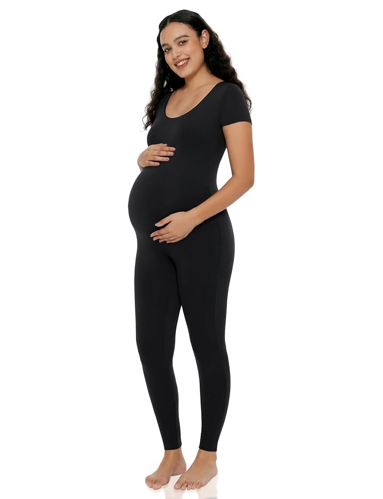 POSHDIVAH Women's Maternity Jumpsuit Romper Pregnancy Short Sleeve T Shirts Bodycon Bodysuit Shap... | Amazon (US)