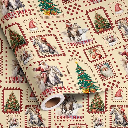 Dtiafu Horse Christmas Wrapping Paper Roll for Women Men Boys Kids Girls Western Cowboy Santa Claus and Plaid Gift Wrap for Holiday Winter Party Celebration - Total 28.5sq.ft | Amazon (US)