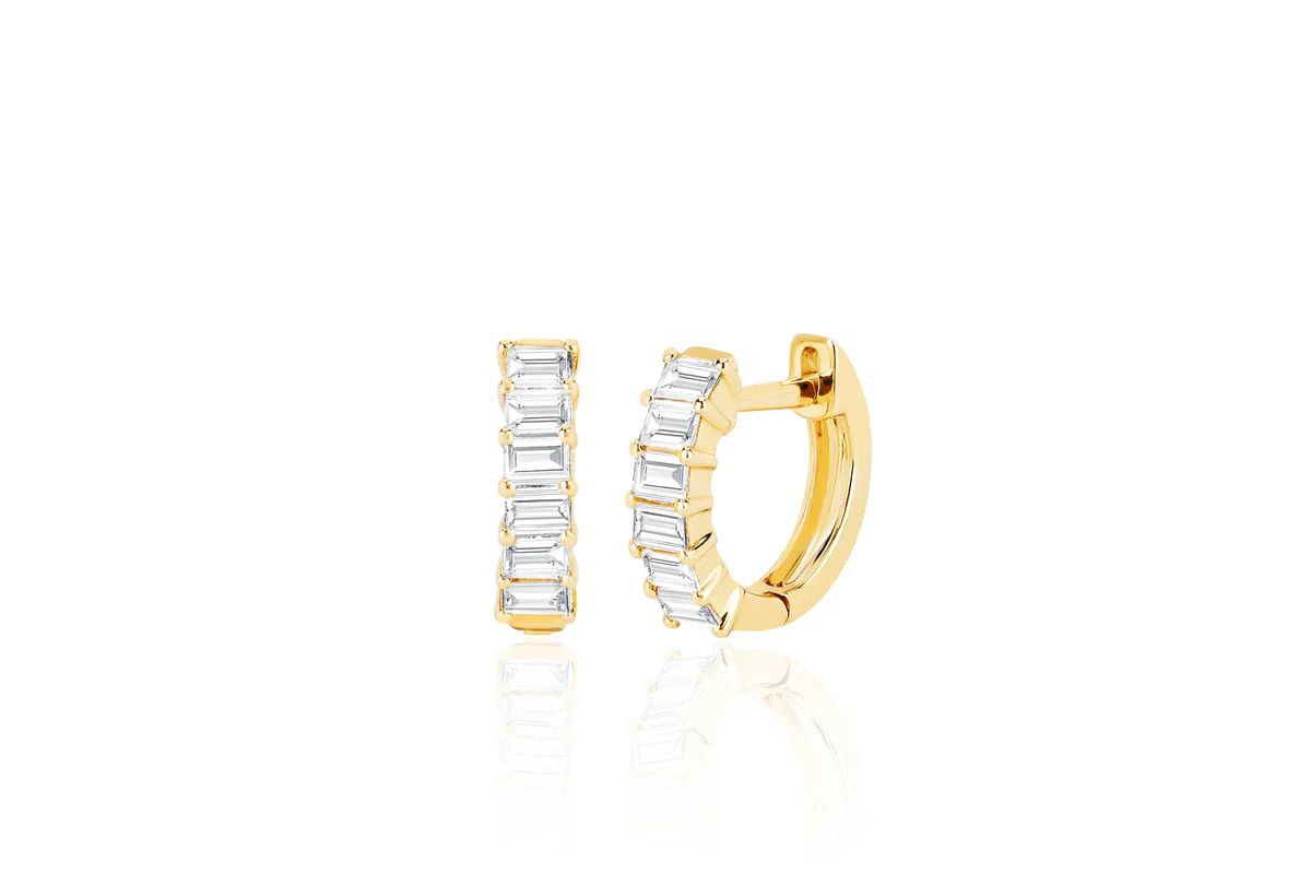 Prong Set Diamond Baguette Huggie Earring | EF Collection