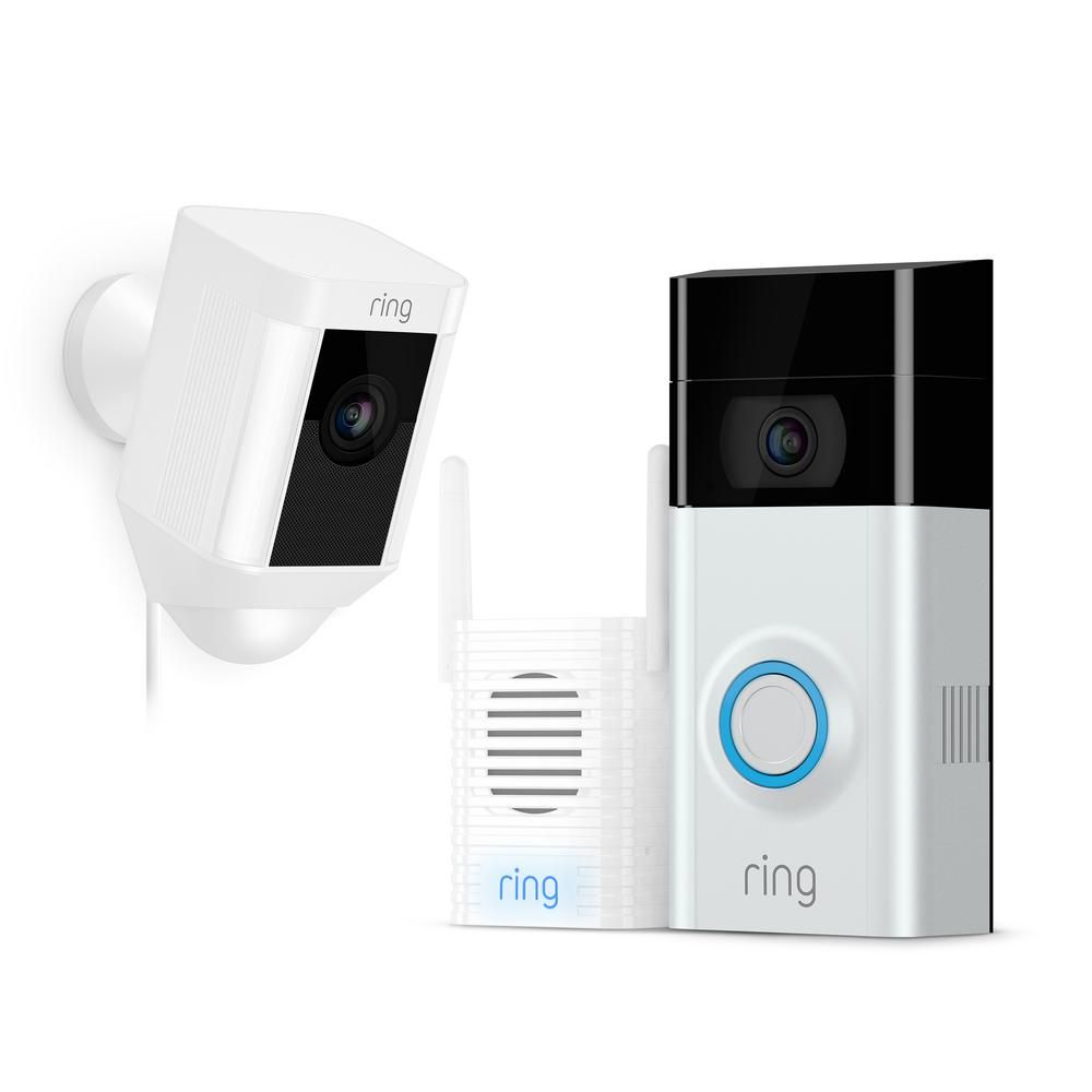 Ring Wireless Video Doorbell 2 with Chime Pro and Spotlight Cam Wired White | The Home Depot