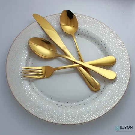 Elyon Tableware 32-Piece Gold Flatware, Stainless Steel Silverware Set, Reflective Mirror Finish Cut | Walmart (US)