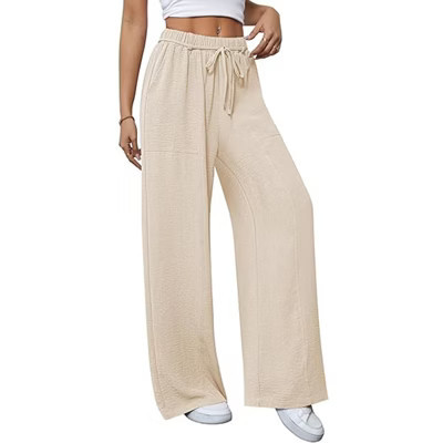 "Clearlove Women High Waist Wide Leg Pants Drawstring Smocked Summer Loose Casual Lounge Pants with Pockets
", Apricot - S | Target
