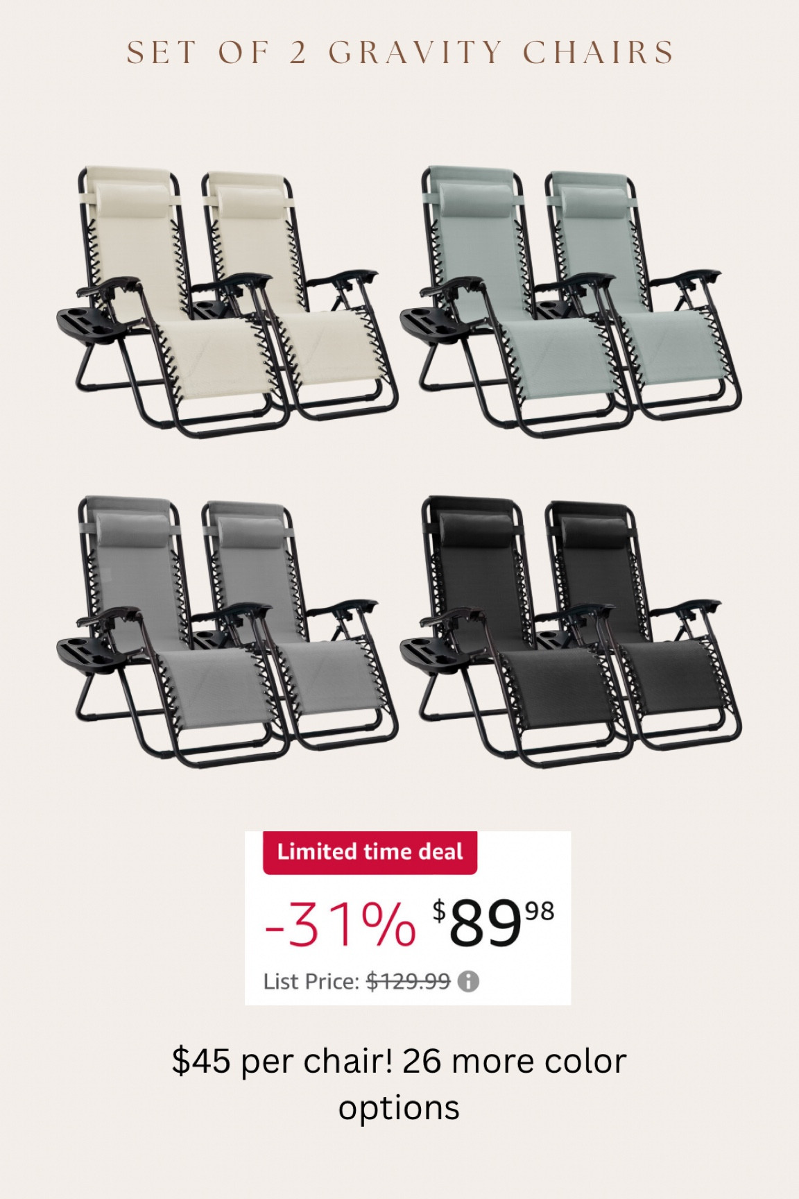 Best price I’ve ever seen for gravity chairs!!!! Only $45 per chair right now! 26 more color options! 

#LTKsalealert #LTKSeasonal #LTKhome