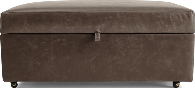 Barrett Leather Storage Ottoman with Tray and Casters + Reviews | Crate and Barrel | Crate & Barrel