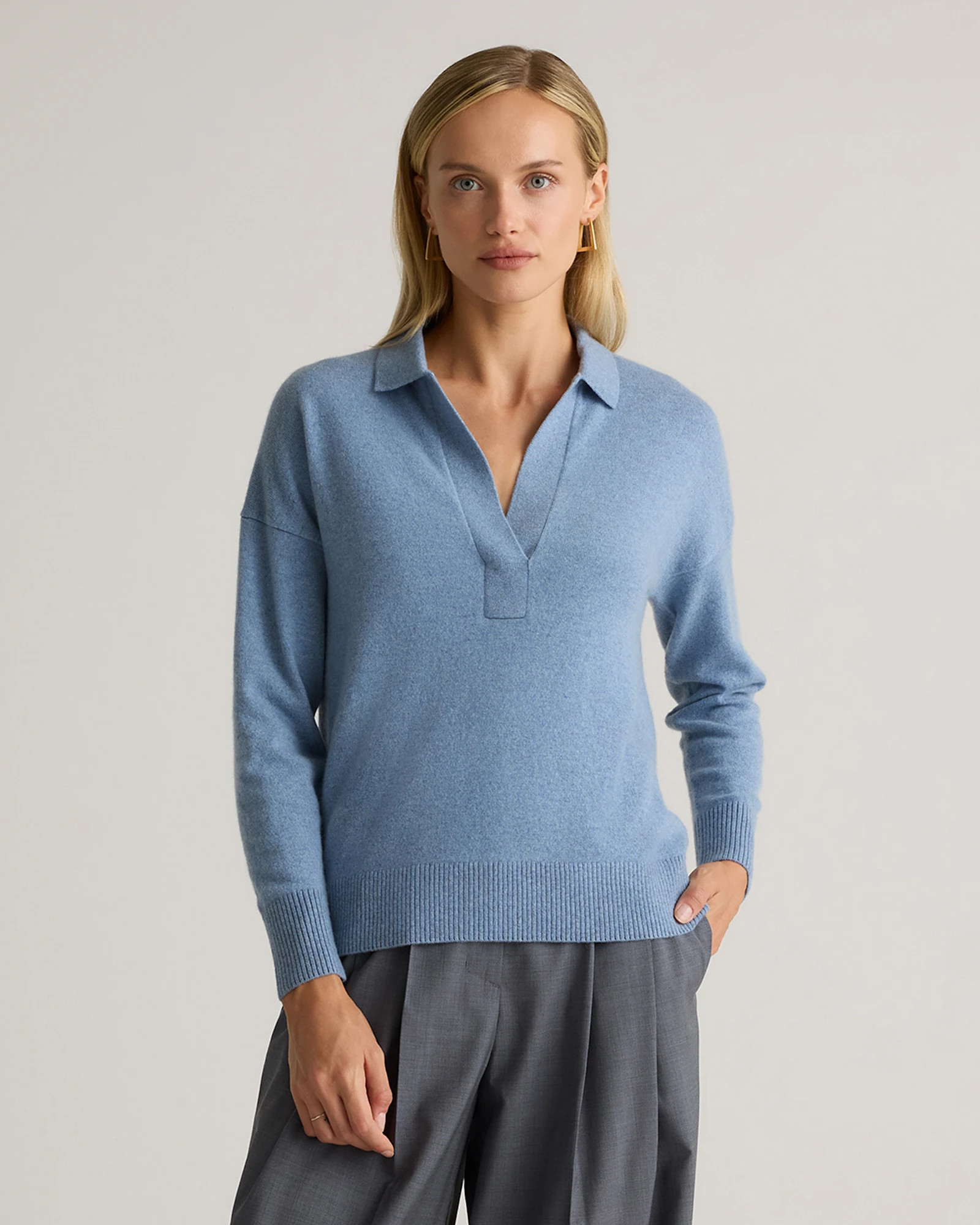 Quince | Women's Mongolian Cashmere Polo Sweater in Black, Size Small | Quince
