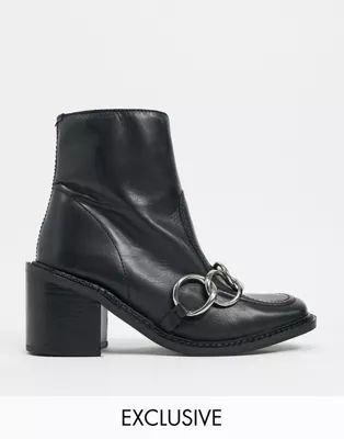 ASRA Exclusive Hugo loafer boot with silver chain in black leather | ASOS (Global)