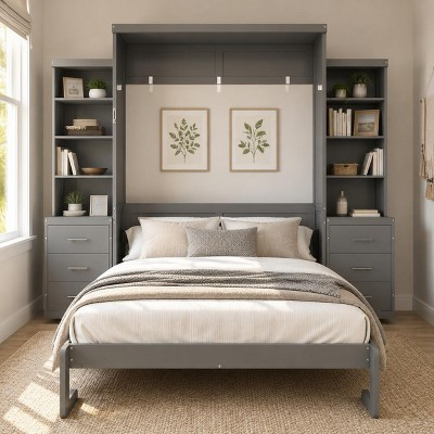 Polibi Murphy Bed Cabinet with Dual Storage Towers, Queen,Gray | Target