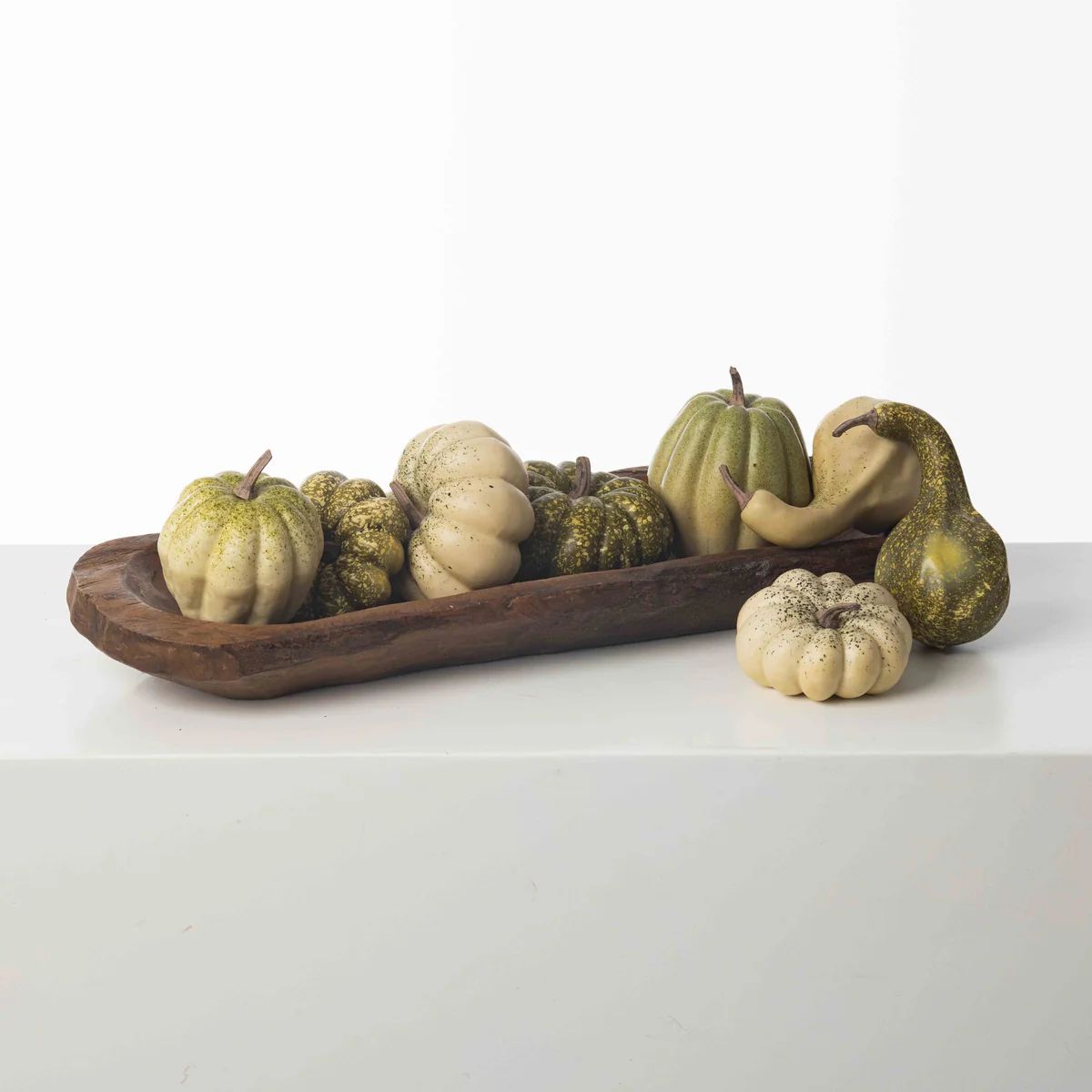 Assorted Set of Small Fall Green & Cream Pumpkins with Gourds | Darby Creek Trading