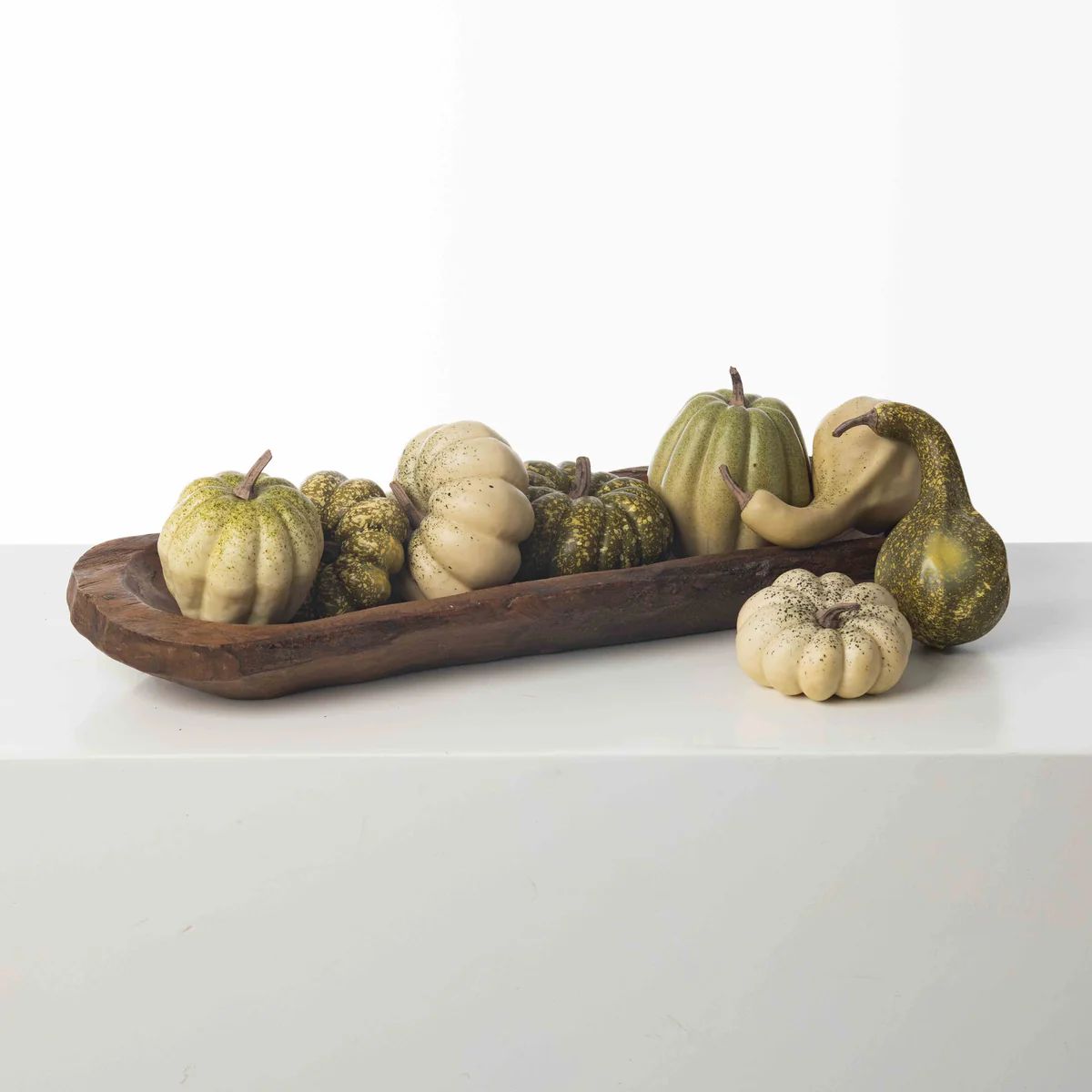 Assorted Set of Small Fall Green & Cream Pumpkins with Gourds | Darby Creek Trading