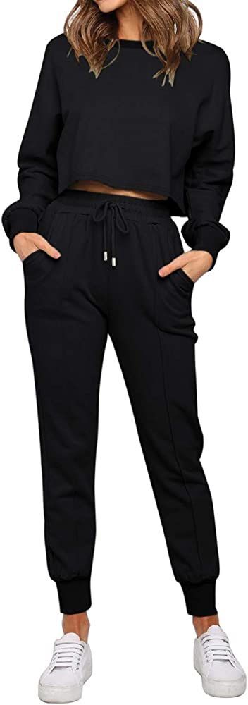 ZESICA Women's Long Sleeve Crop Top and Pants Pajama Sets 2 Piece Jogger Long Sleepwear Loungewea... | Amazon (US)