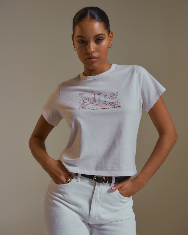 Women's Short-Sleeve Dinner Graphic Skimming Tee | Women's Tops | Abercrombie.com | Abercrombie & Fitch (US)