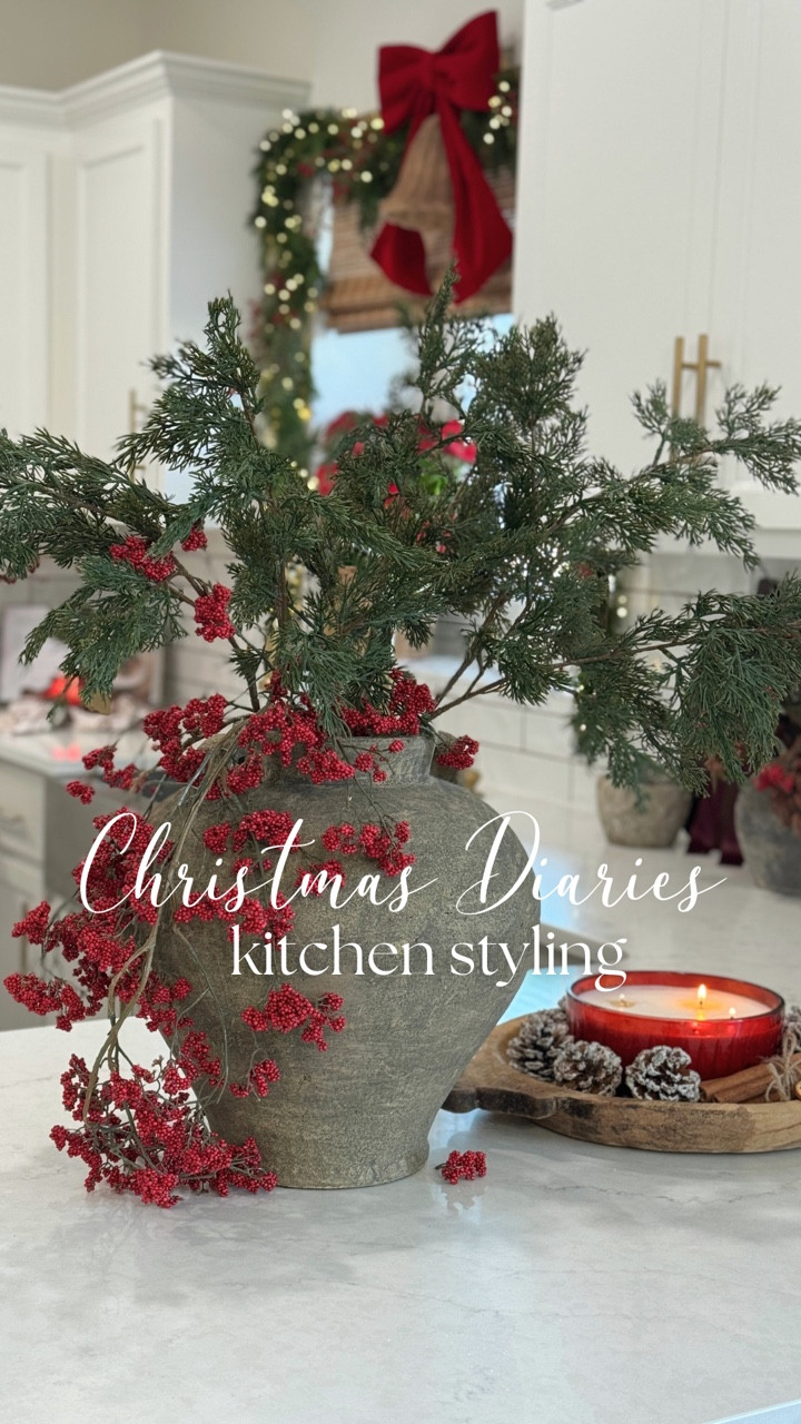 Christmas Diaries: a kitchen Christmas moment. 
This year I just wanted to recreate a festive kitchen for Christmas with lots of red berry touches. I'm loving the details. 🍒🎄🤎⛄️🎅🏼.
.
.
.
.
.
.
#christmasdecor #homestyling #homedesign