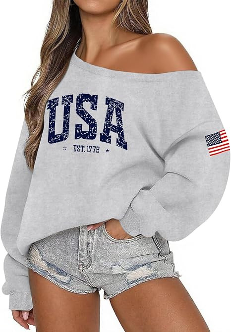Lacozy USA Sweatshirt for Women Oversized Fleece Off the Shoulder Sweater Soft Long Sleeve Hoodie... | Amazon (US)