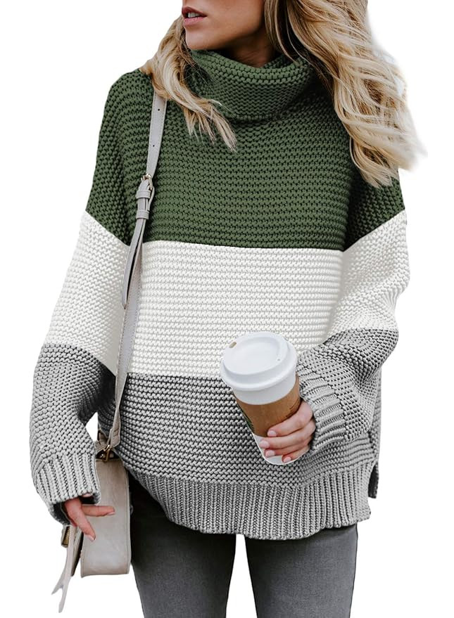 Asvivid Womens Turtleneck Long Sleeve Chunky Knit Pullover Sweater Tops | Amazon (US)
