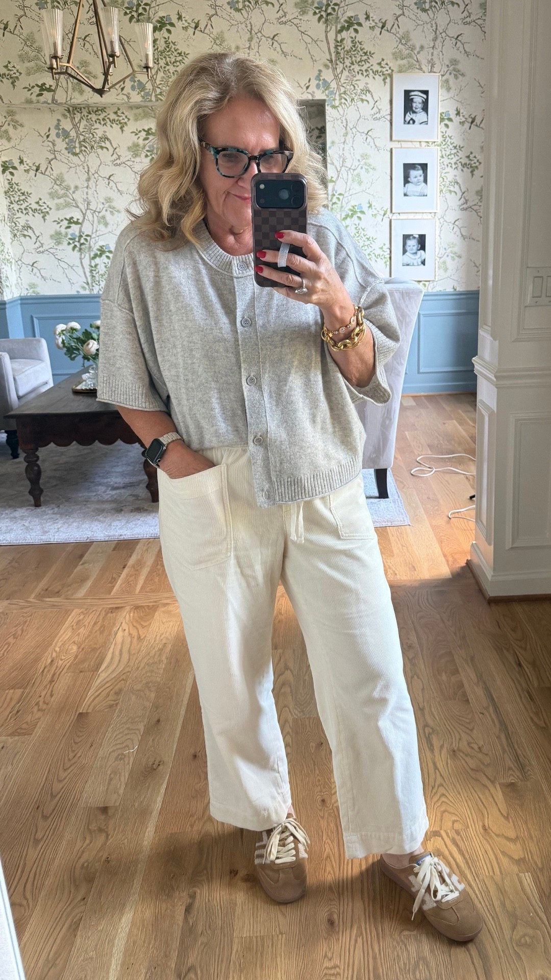 I’m always a fan of an outfit that doesn’t need much fussing. I’m wearing a medium in the cashmere cardigan and a medium petite in the light corduroy pants.

#LTKootd #LTKWorkwear #LTKPetite