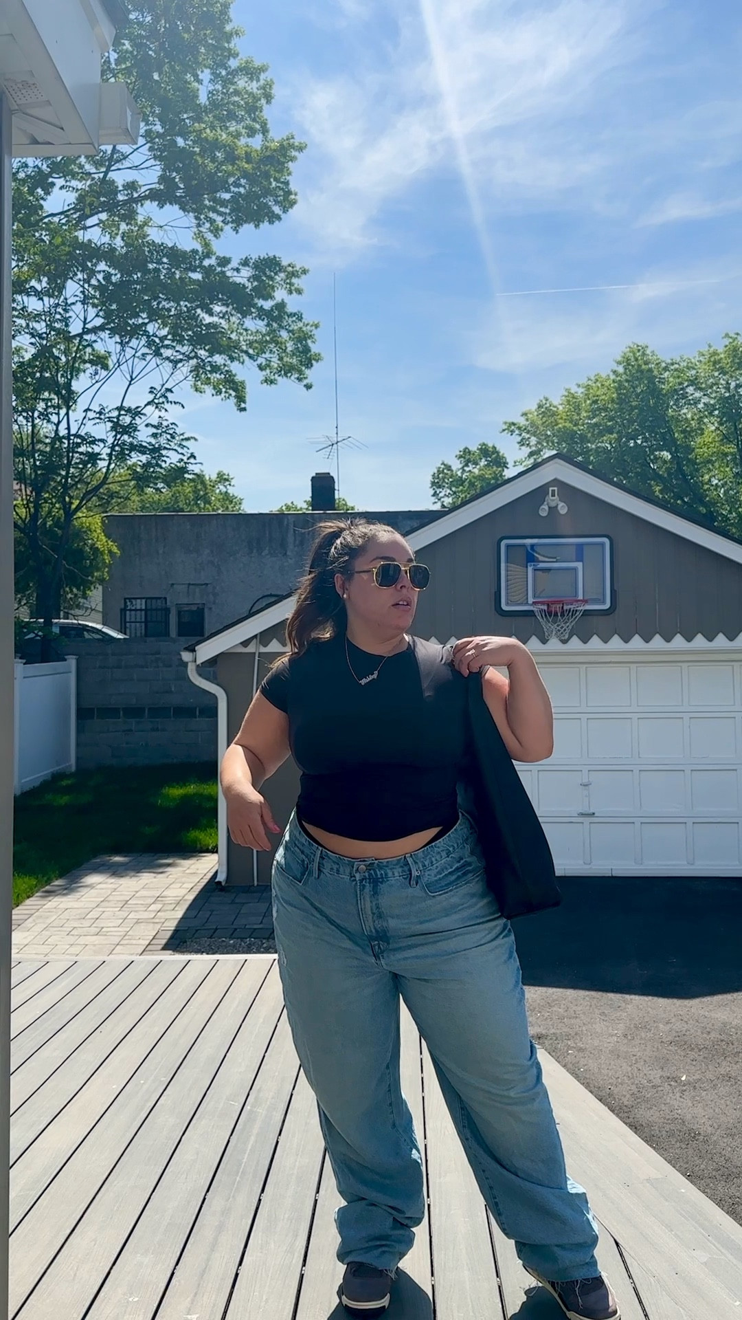 Casual OOTD featuring Skims fits everybody tee, good American 90s loose jeans, amazon oversized leather tote bag, a ma maniere jordan 4s

#LTKcurves #LTKstyletip #LTKitbag