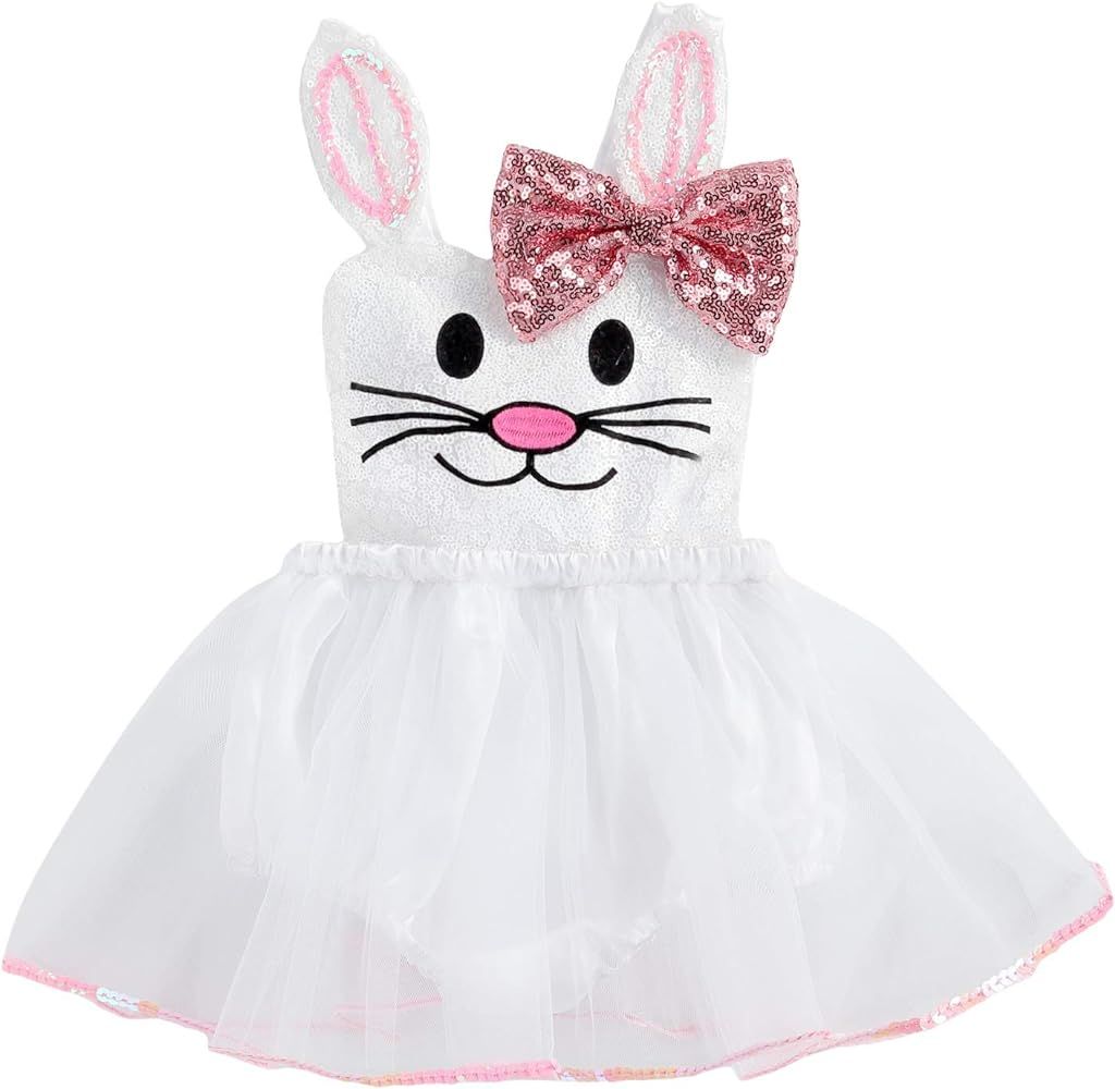 Infant Baby Girls Easter Outfit Bunny Bodysuit Sleeveless Halter Romper Tutu Dress My 1st Easter ... | Amazon (US)