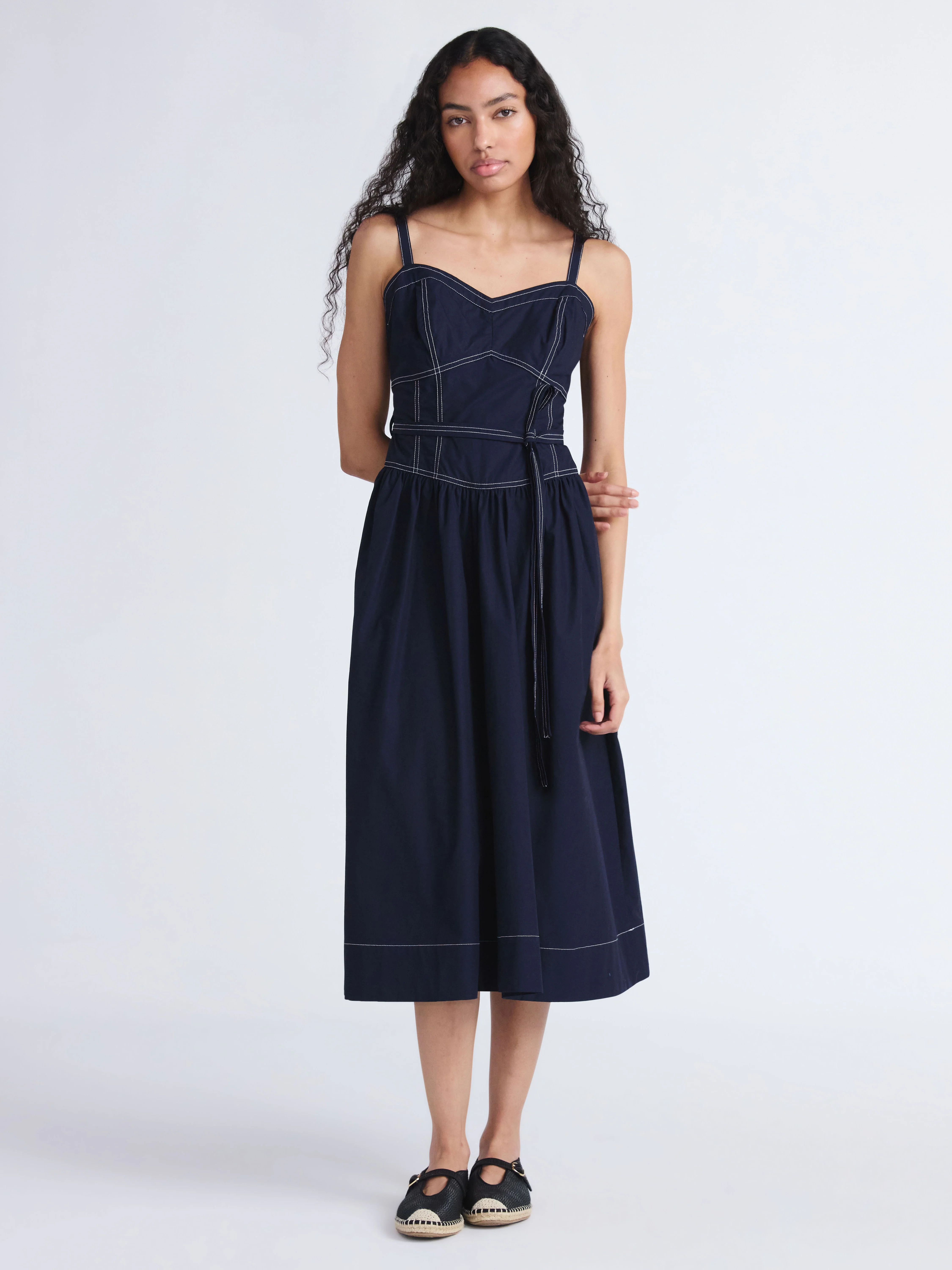 Free Assembly Women's and Women's Plus Sweetheart Belted Cotton Utility Midi Dress, Sizes XS-4X | Walmart (US)