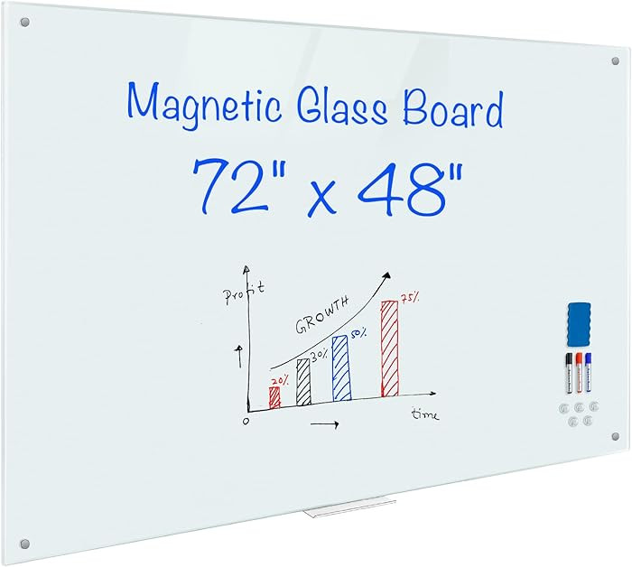 Magnetic Glass Whiteboard 6'x4', 72"x48" Glass Dry Erase Board for Wall Mounted, Large Commercial... | Amazon (US)