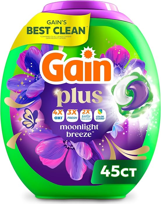 Gain Plus Flings Liquid Laundry Detergent Pods, Gain's Best Clean, All-In-One Pacs, Moonlight Bre... | Amazon (US)