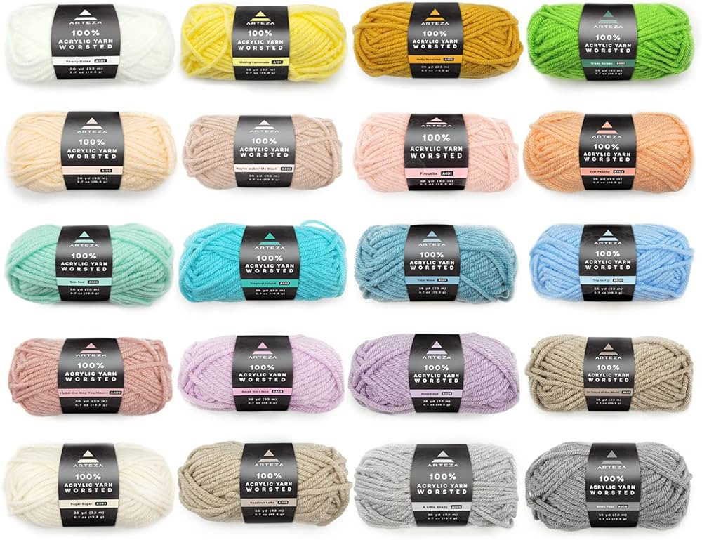 ARTEZA Acrylic Yarn for Crocheting, 20 Mini-Skeins of Worsted Yarn for Knitting in Light Colors, ... | Amazon (US)