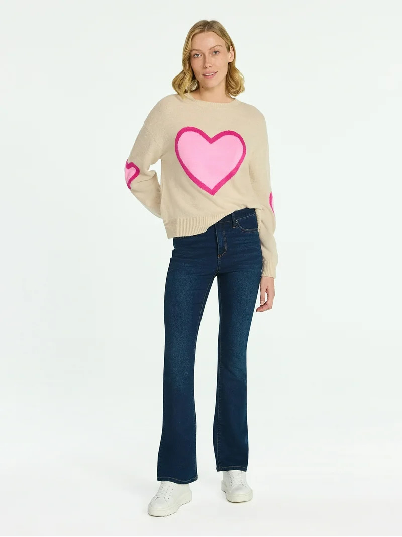 99 Jane Street Women's and Women's Plus Heart Sweater, Midweight, Sizes XS-4X | Walmart (US)