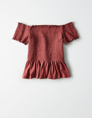 AE Off-The-Shoulder Smocked Peplum T-shirt | American Eagle Outfitters (US & CA)