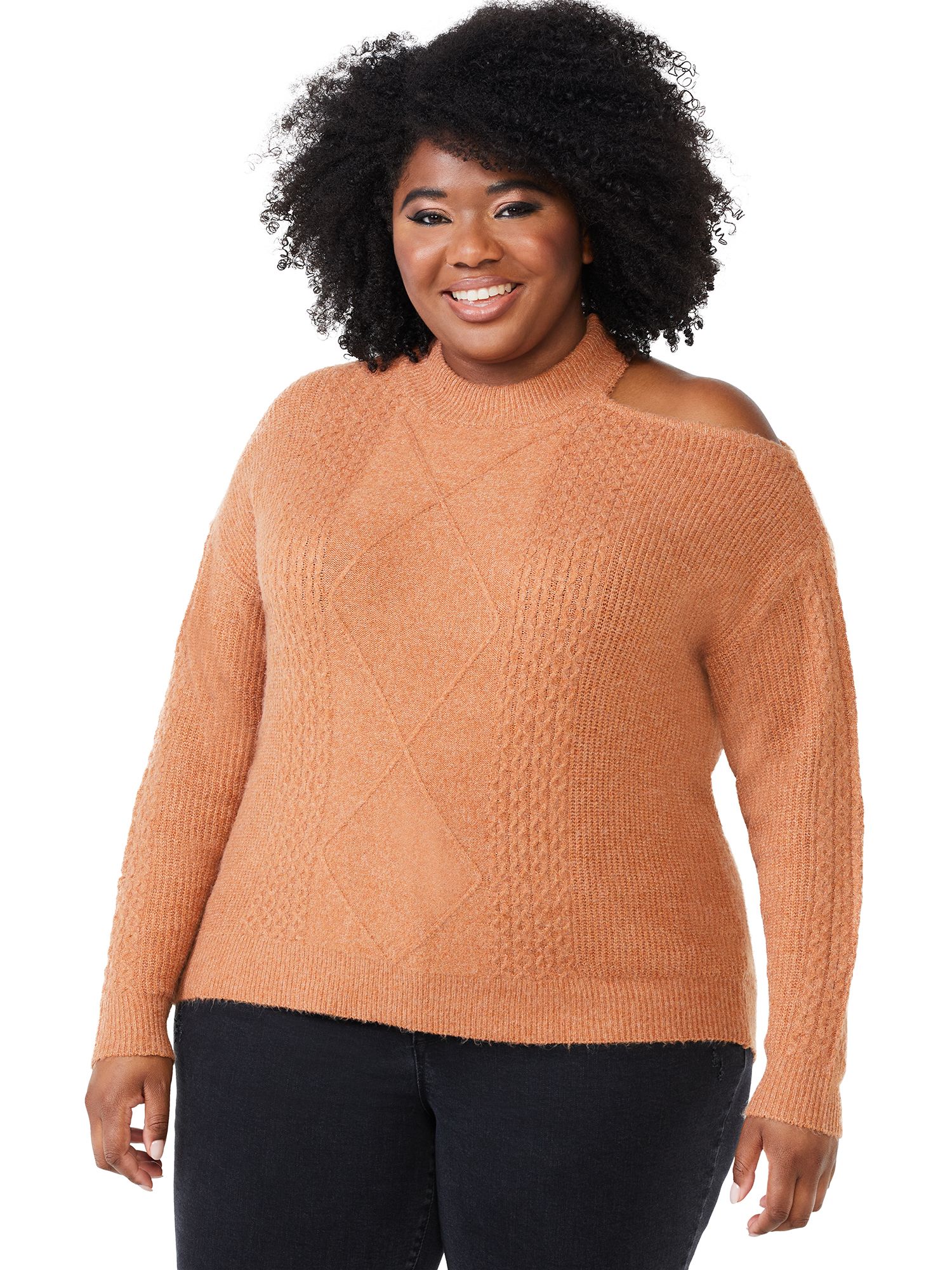 Sofia Jeans by Sofia Vergara Women's Plus Size Cut Out Cable Sweater - Walmart.com | Walmart (US)