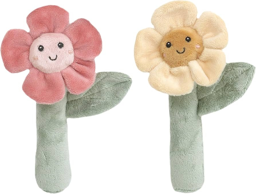 MON AMI Soft Baby Rattle Toy Set of 2 Pcs | 6-Inch Flower Shaped Plush Stuffed Rattle for Newborn... | Amazon (US)