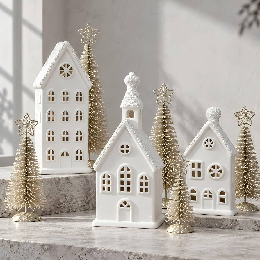 Christmas Village Sets, 8-Piece Modern White Christmas Decorations Indoor | Amazon (US)