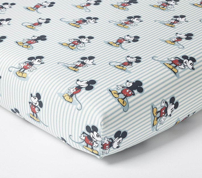Disney Home x Sanderson Mickey Mouse Stripe Organic Crib Fitted Sheet | Pottery Barn Kids