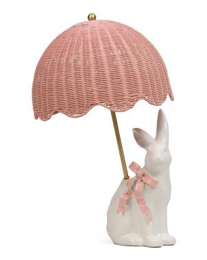 25in Woven Rattan Shade Ceramic Bunny Table Lamp | TJ Maxx