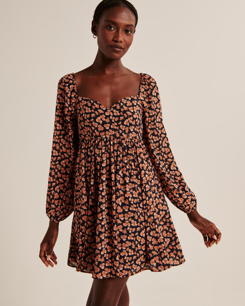 Women's Long-Sleeve Babydoll Mini Dress | Women's Dresses & Jumpsuits | Abercrombie.com | Abercrombie & Fitch (US)